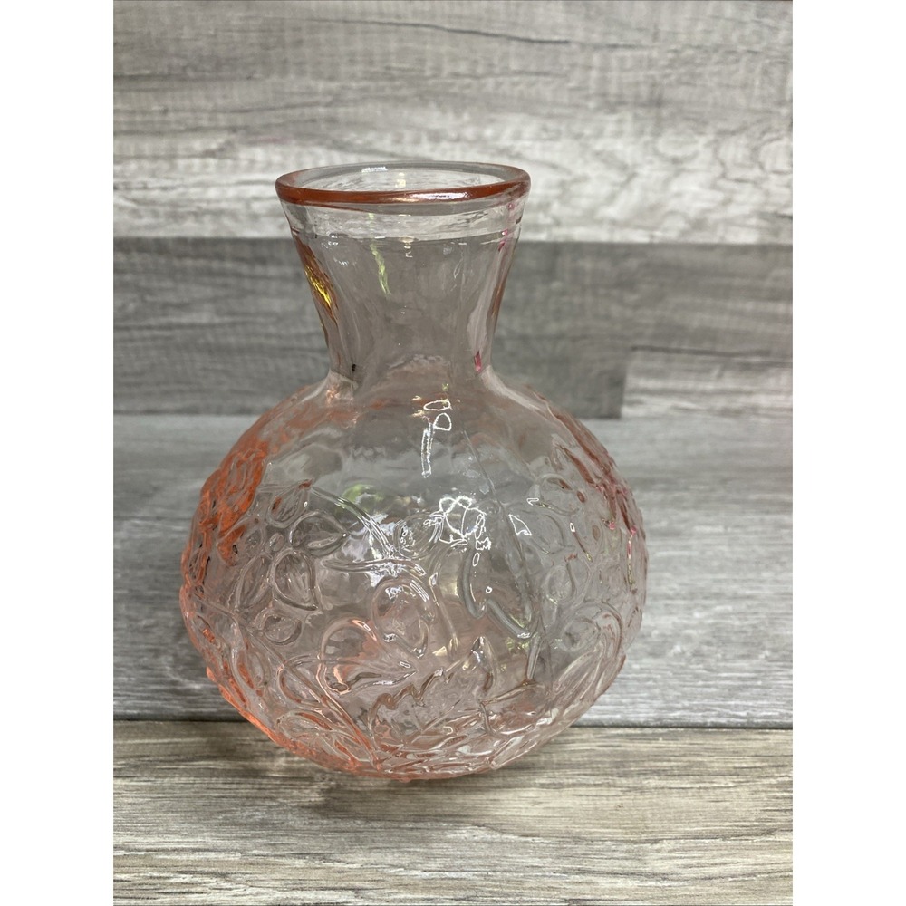 VTG Tumble Up Bedside Floral Water Carafe Vase Pink Depression Glass 6"